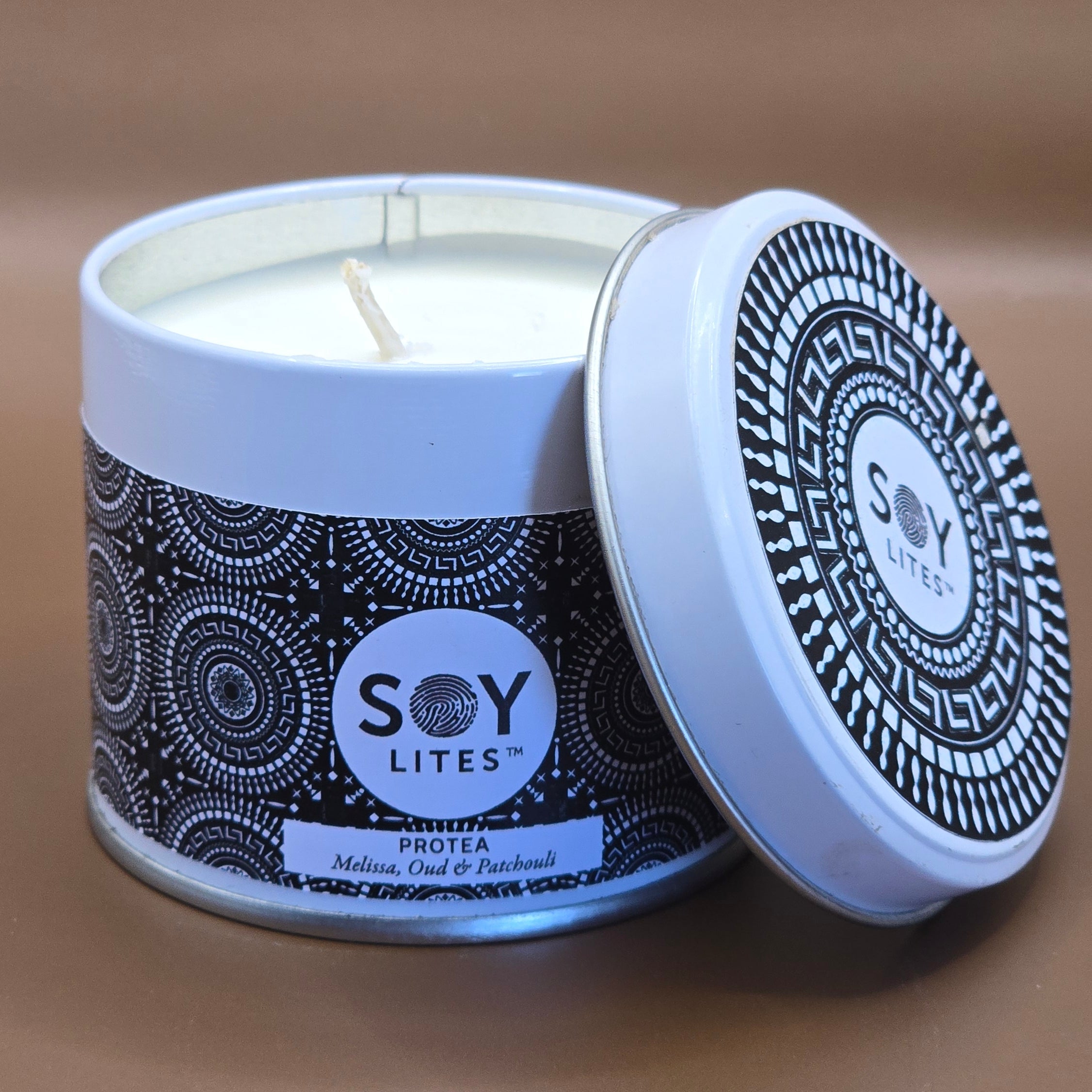 Candles with a Shweshwe design