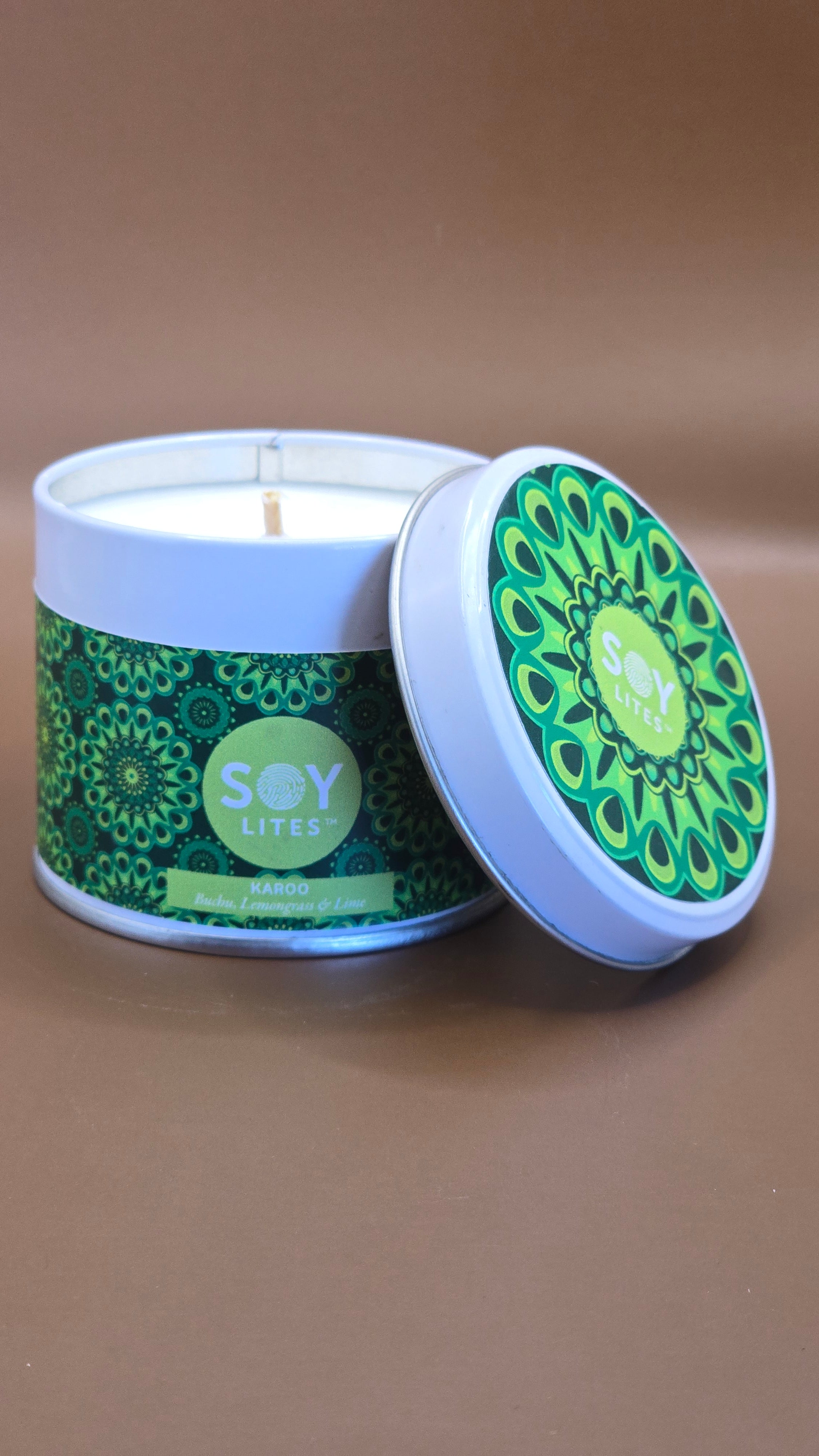 Candles with a Shweshwe design