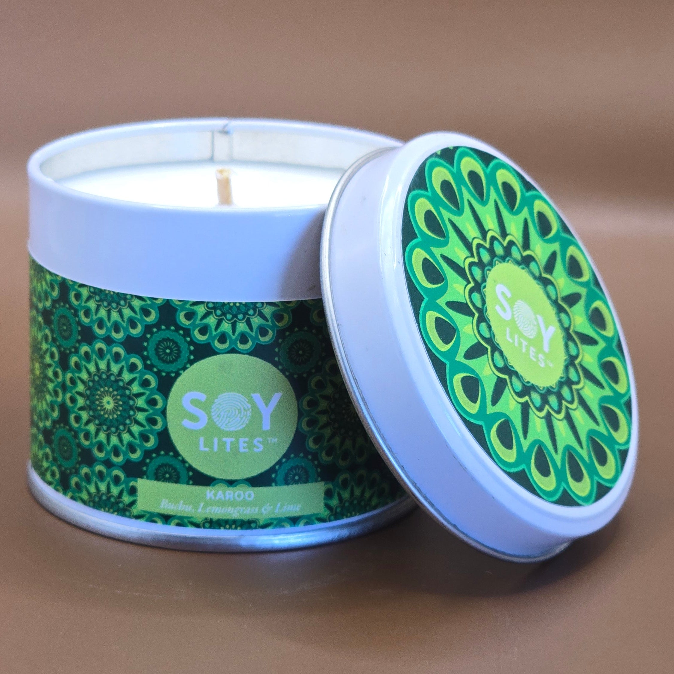 Candles with a Shweshwe design