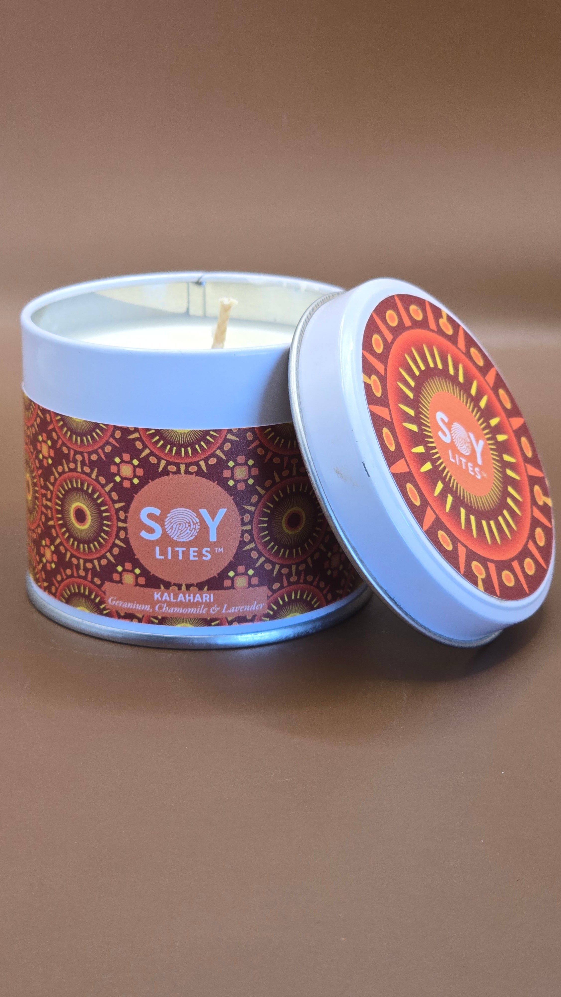 Candles with a Shweshwe design