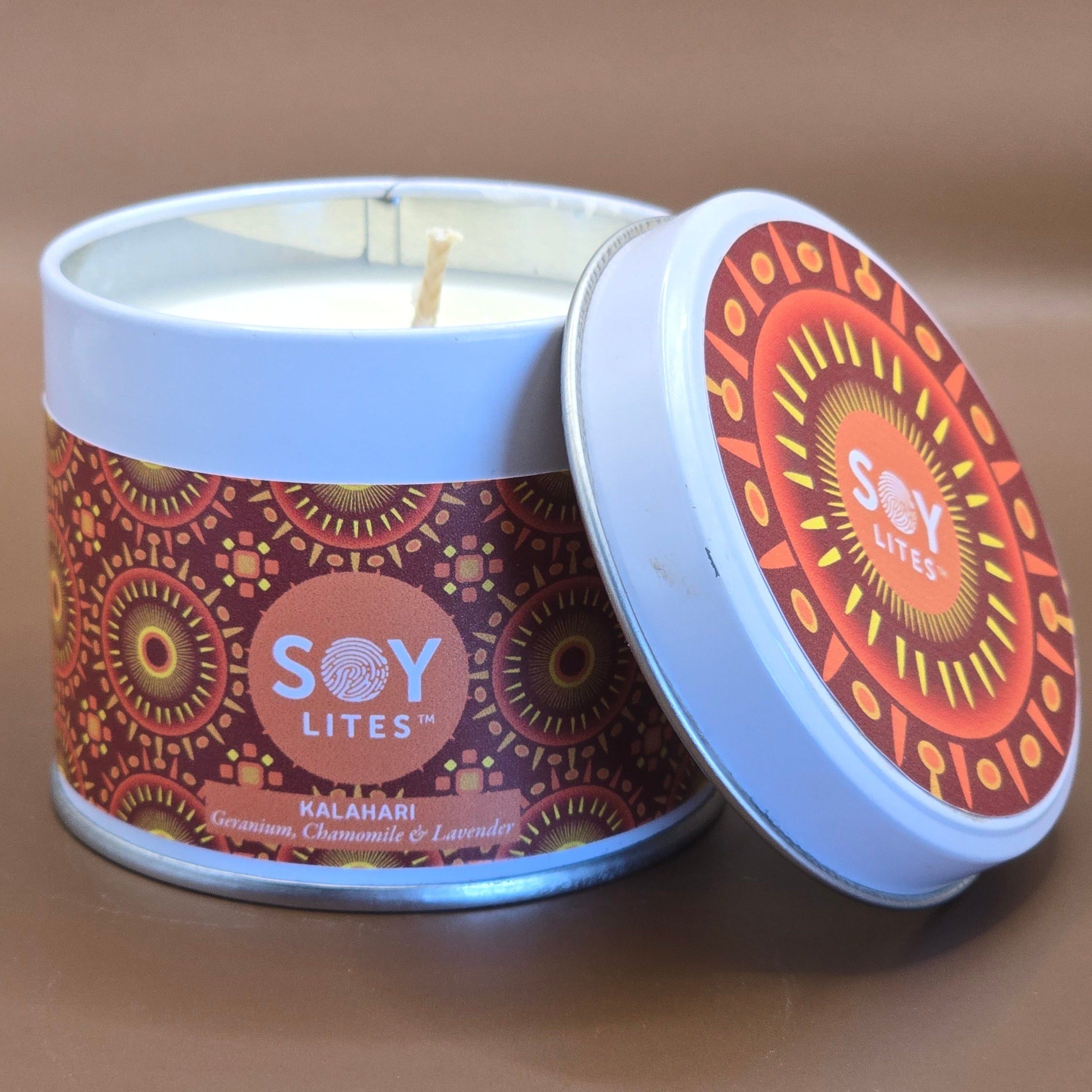 Candles with a Shweshwe design