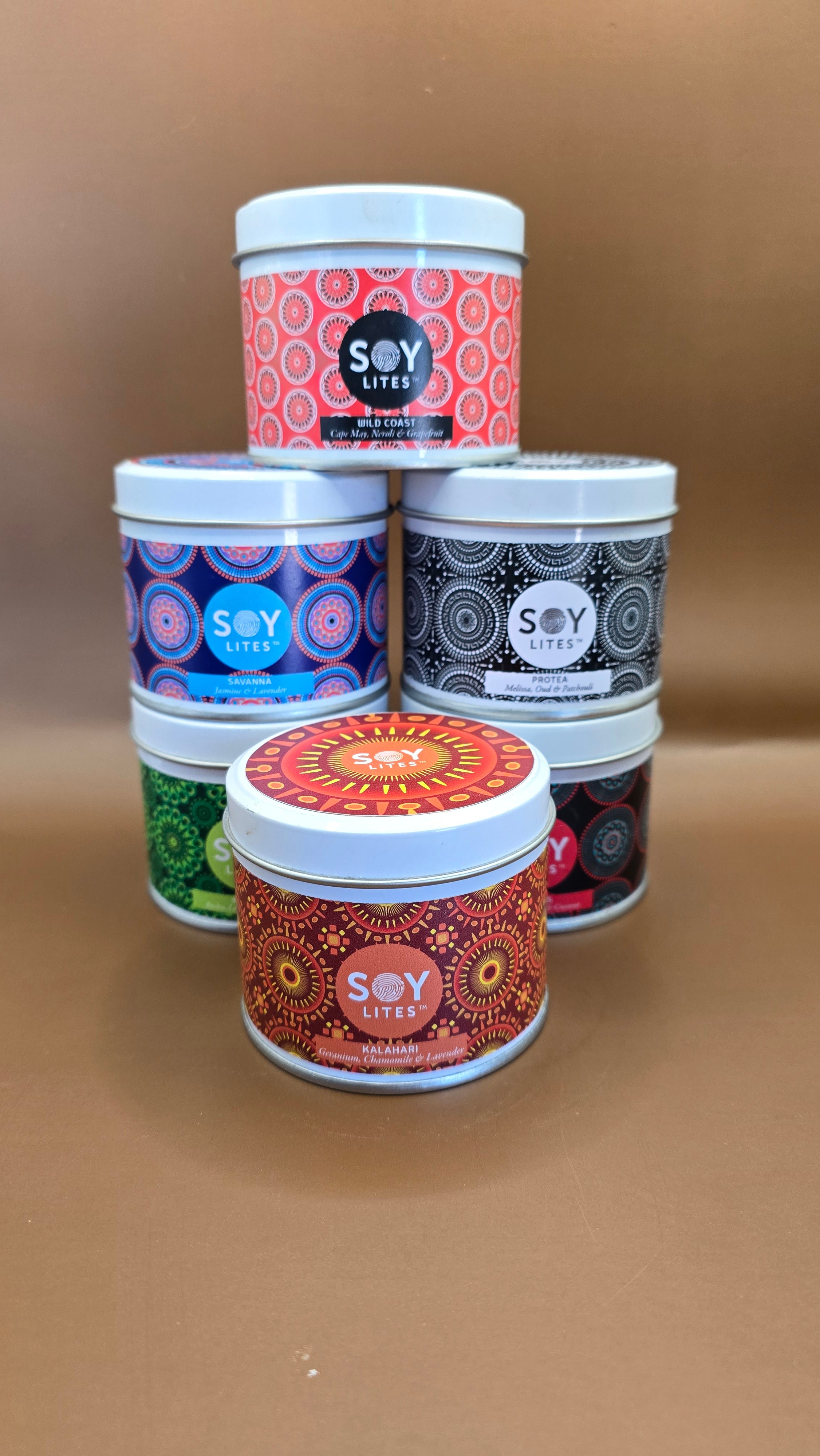 Candles with a Shweshwe design