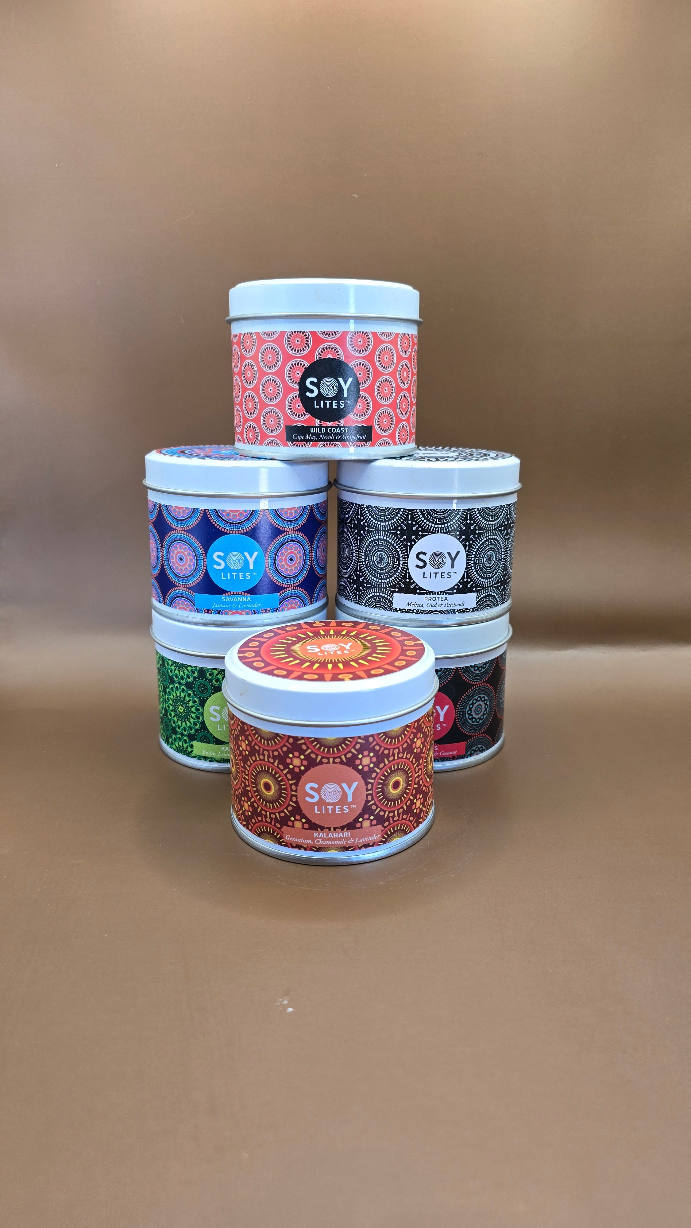 Candles with a Shweshwe design