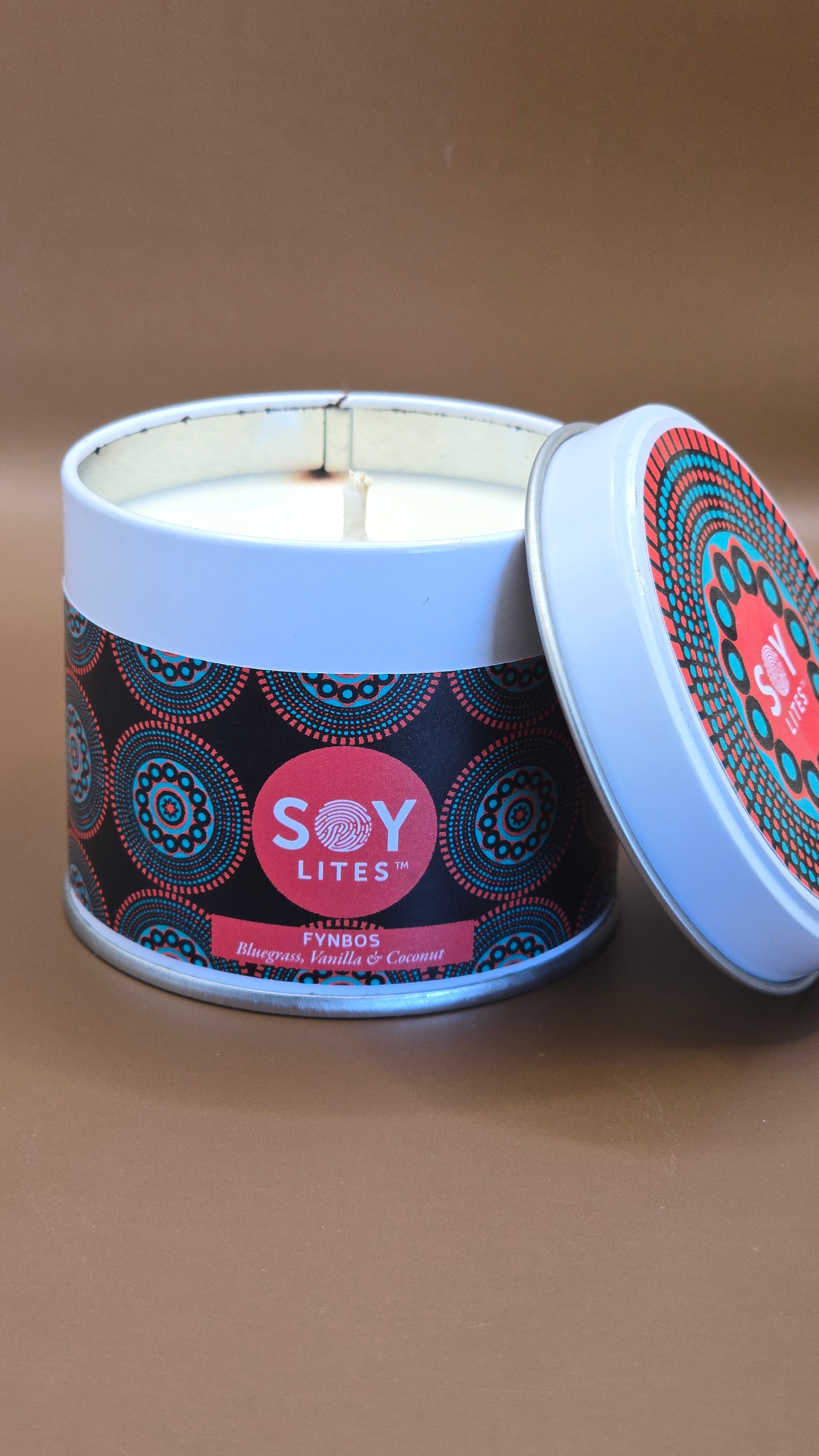 Candles with a Shweshwe design