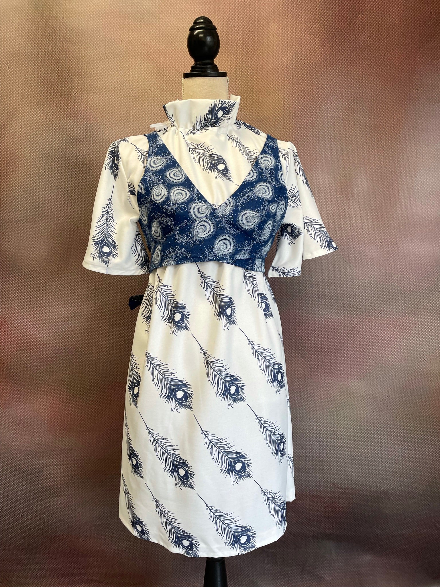 Custom Feather Dress print with Shweshwe crossover top